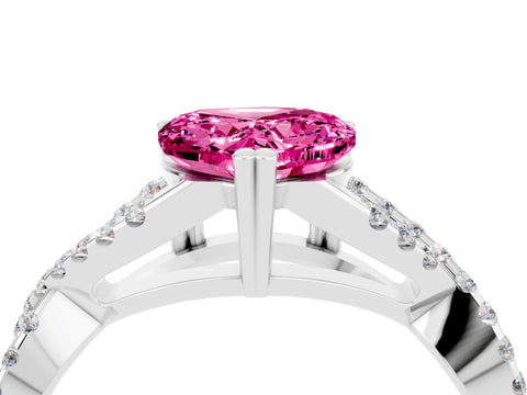 White gold Heart Cut Pink Sapphire Solitaire Ring with Four-Prong Setting and Twisted Pavé Band_16