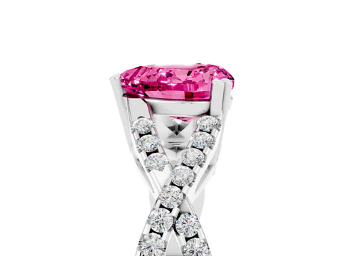 White gold Heart Cut Pink Sapphire Solitaire Ring with Four-Prong Setting and Twisted Pavé Band_17