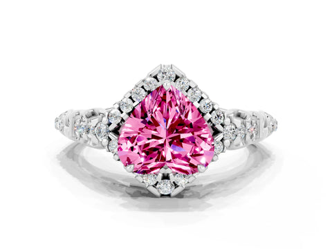 White gold Heart Cut Pink Sapphire Solitaire Ring with Hidden Halo and Pavé Band_12