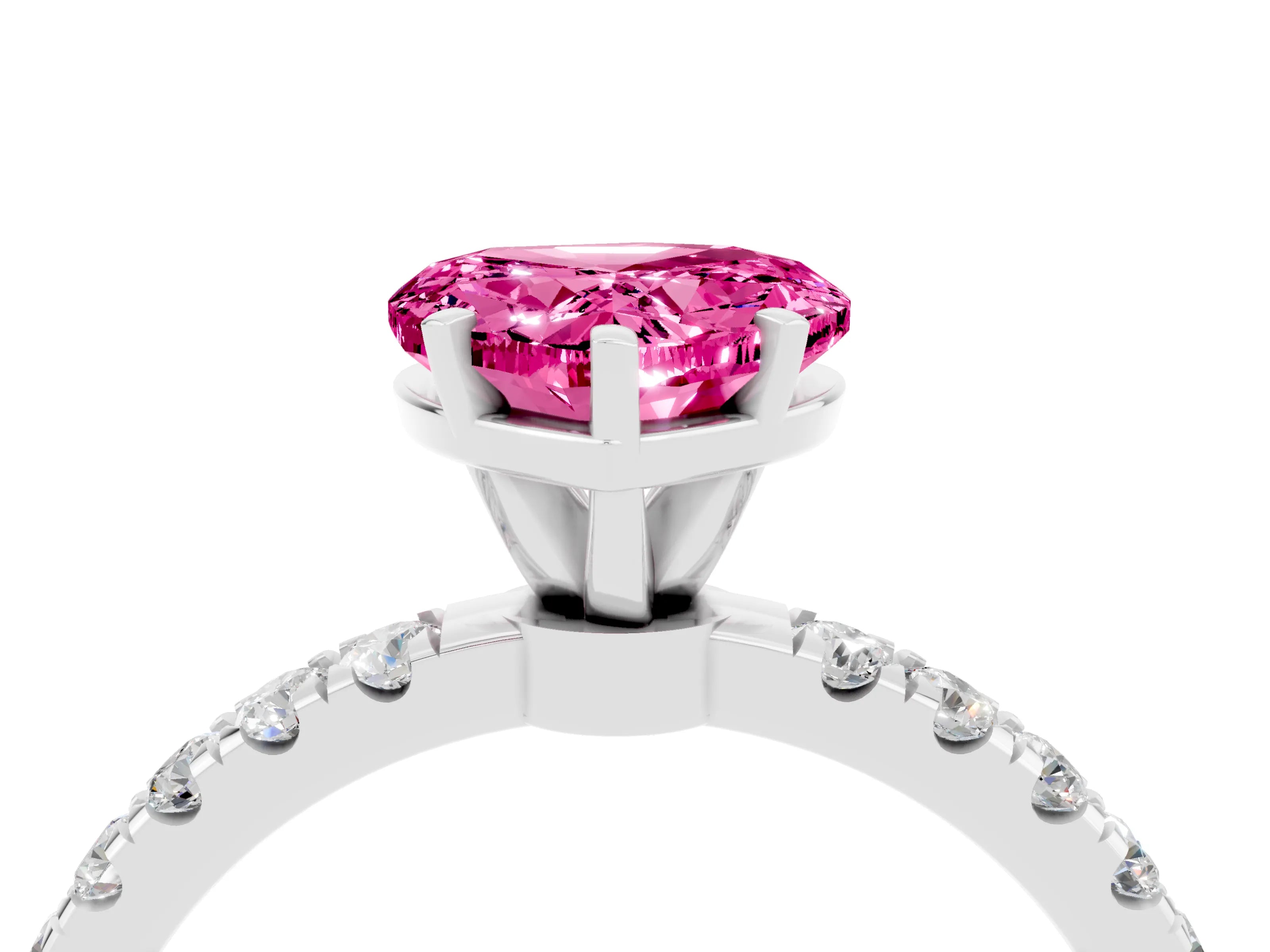 White gold Heart Cut Pink Sapphire Solitaire Ring with Pavé Accents and Four-Prong Setting_28