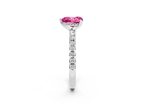 White gold Heart Cut Pink Sapphire Solitaire Ring with Pavé Band and Four-Prong Setting_62