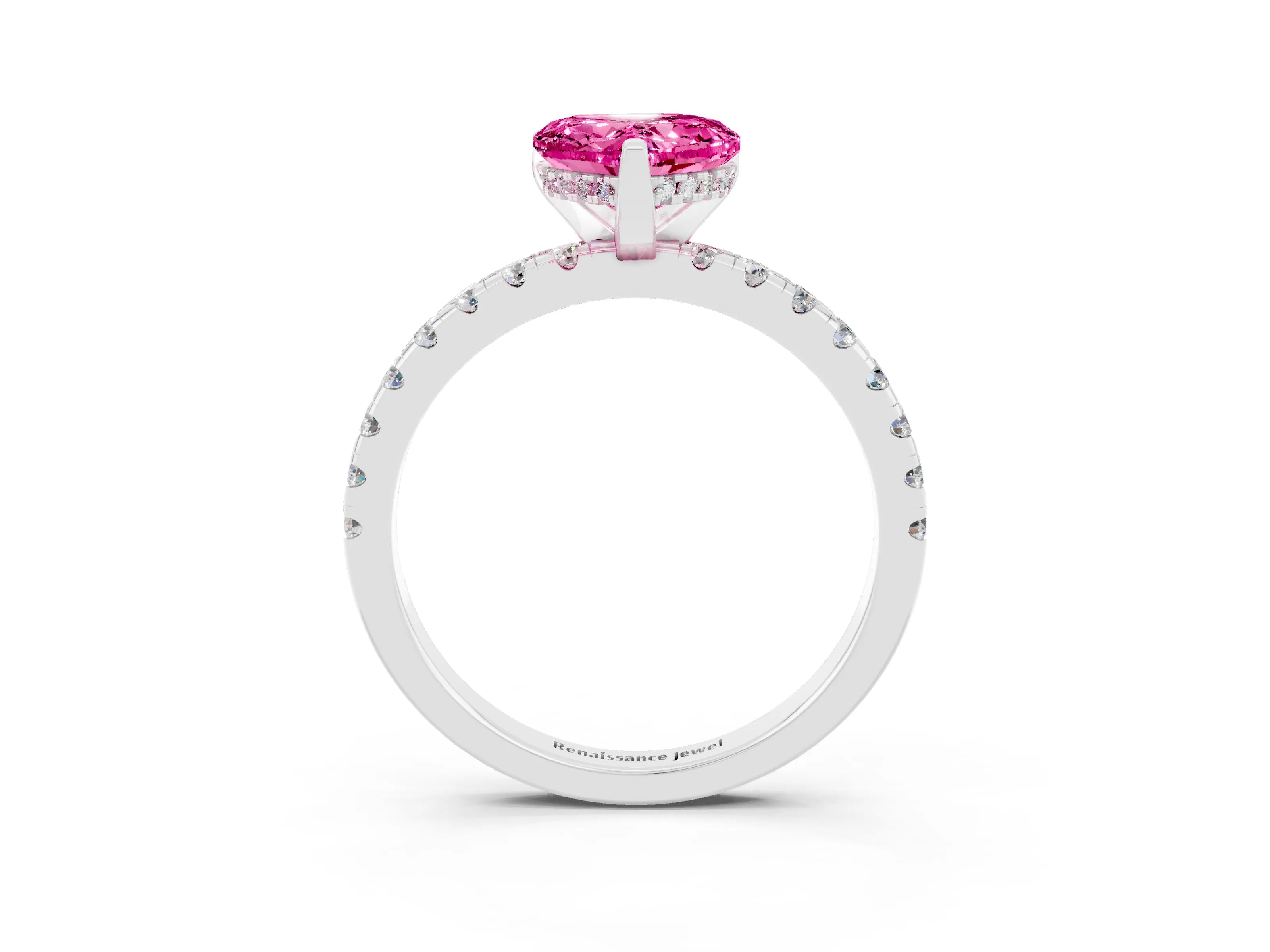White gold Heart Cut Pink Sapphire Solitaire Ring with Pavé Band and Four-Prong Setting_63