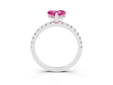 White gold Heart Cut Pink Sapphire Solitaire Ring with Pavé Band and Four-Prong Setting_63