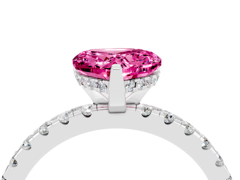 White gold Heart Cut Pink Sapphire Solitaire Ring with Pavé Band and Four-Prong Setting_64