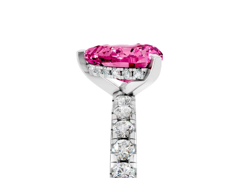White gold Heart Cut Pink Sapphire Solitaire Ring with Pavé Band and Four-Prong Setting_65
