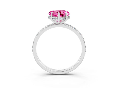 White gold Heart Cut Pink Sapphire Solitaire Ring with Pavé Band and Hidden Halo_27