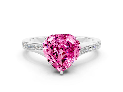 White gold Heart Cut Pink Sapphire Solitaire Ring with Pavé Band and Prong Setting_12