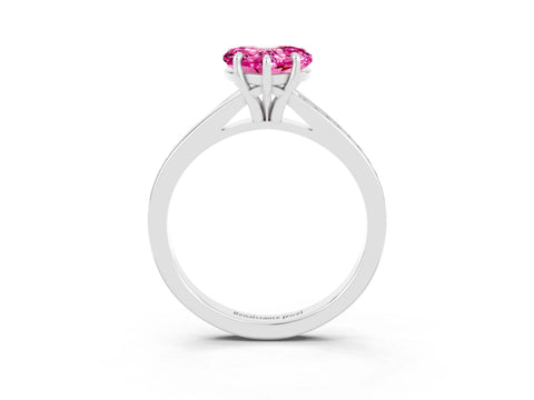 White gold Heart Cut Pink Sapphire Solitaire Ring with Pavé Band and Prong Setting_3