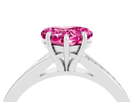 White gold Heart Cut Pink Sapphire Solitaire Ring with Pavé Band and Prong Setting_4
