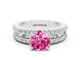White gold Heart Cut Pink Sapphire Solitaire Ring with Pavé and Channel Set Band_24