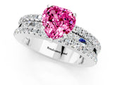 White gold Heart Cut Pink Sapphire Solitaire Ring with Pavé and Channel Set Band_25