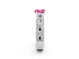 White gold Heart Cut Pink Sapphire Solitaire Ring with Pavé and Channel Set Band_26