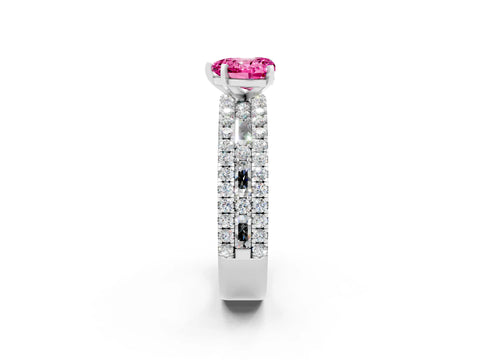 White gold Heart Cut Pink Sapphire Solitaire Ring with Pavé and Channel Set Band_26