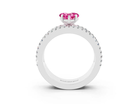 White gold Heart Cut Pink Sapphire Solitaire Ring with Pavé and Channel Set Band_27