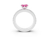 White gold Heart Cut Pink Sapphire Solitaire Ring with Pavé and Channel Set Band_27