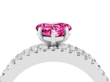 White gold Heart Cut Pink Sapphire Solitaire Ring with Pavé and Channel Set Band_28