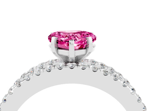 White gold Heart Cut Pink Sapphire Solitaire Ring with Pavé and Channel Set Band_28
