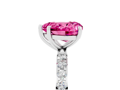 White gold Heart Cut Pink Sapphire Solitaire Ring with Pave Band and Four Prong Setting_53