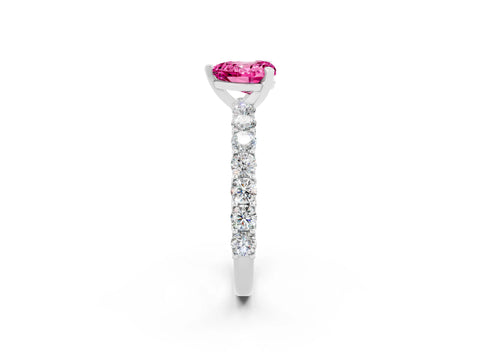 White gold Heart Cut Pink Sapphire Solitaire Ring with Shared Prong Pavé Band and Four-Prong Setting_14