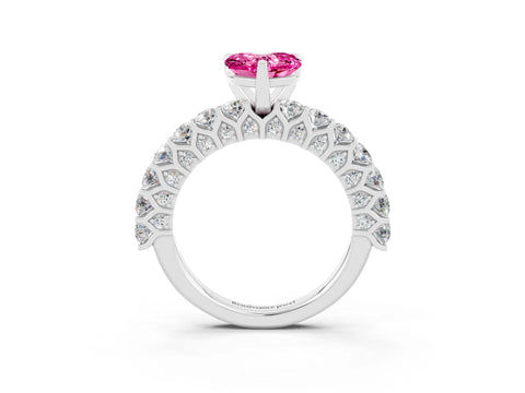 White gold Heart Cut Pink Sapphire Solitaire Ring with Shared Prong Pavé Band and Four-Prong Setting_15