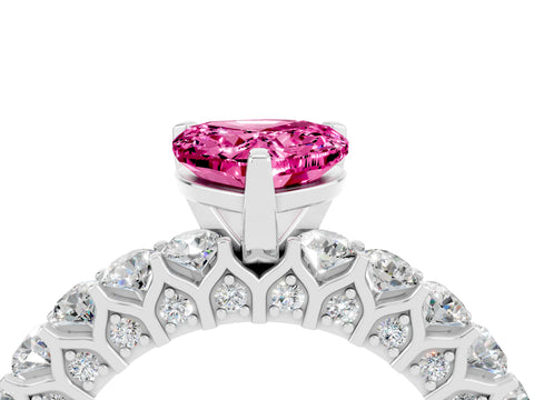 White gold Heart Cut Pink Sapphire Solitaire Ring with Shared Prong Pavé Band and Four-Prong Setting_16