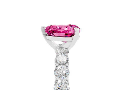White gold Heart Cut Pink Sapphire Solitaire Ring with Shared Prong Pavé Band and Four-Prong Setting_17