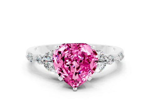 White gold Heart Cut Pink Sapphire Solitaire Ring with Side Stones and Four-Prong Setting_24
