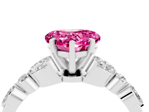 White gold Heart Cut Pink Sapphire Solitaire Ring with Side Stones and Four-Prong Setting_28