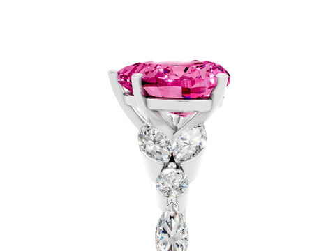 White gold Heart Cut Pink Sapphire Solitaire Ring with Side Stones and Four-Prong Setting_29