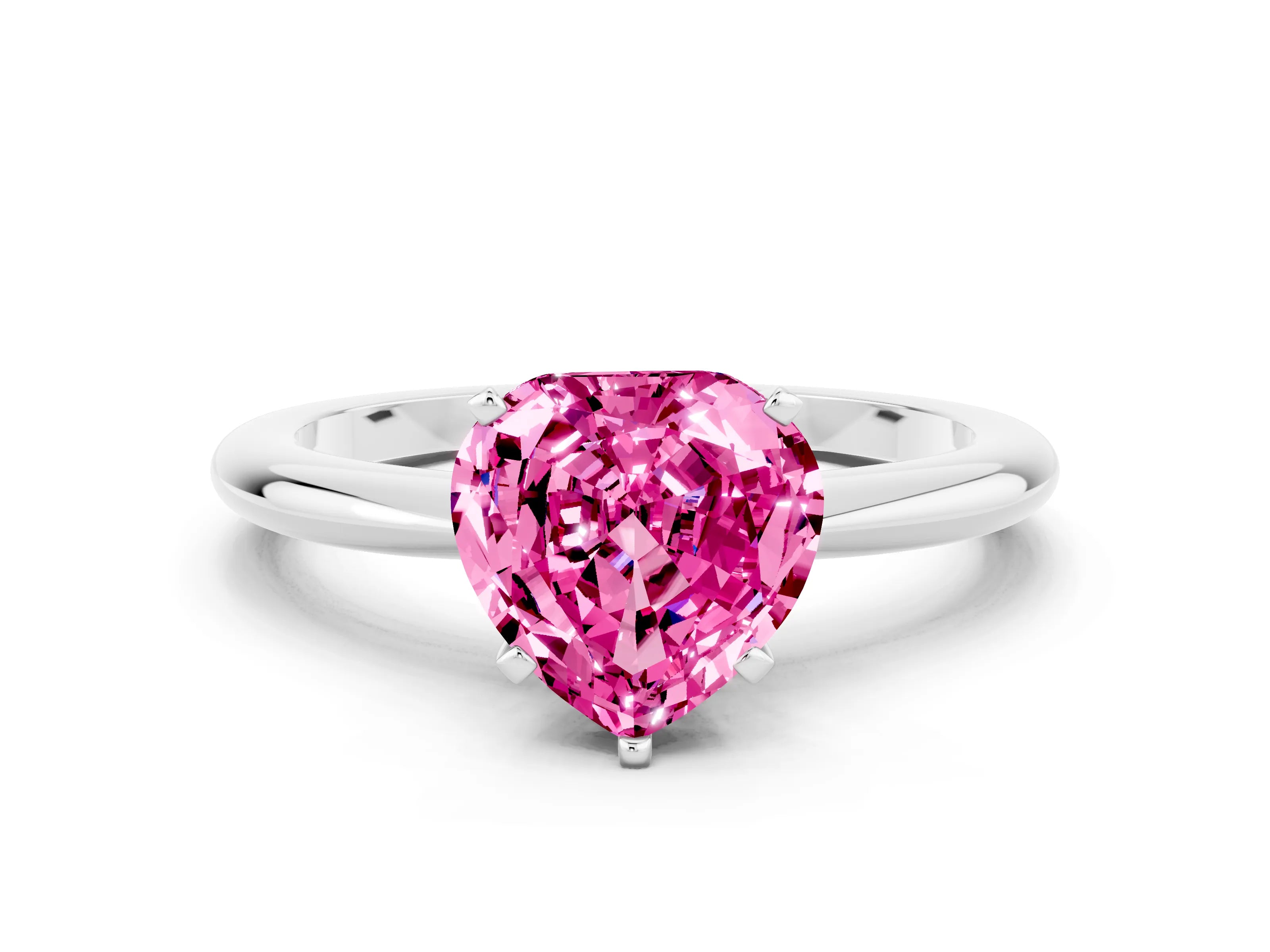 White gold Heart Cut Pink Sapphire Solitaire Ring with Six-Prong Setting and Classic Band_12