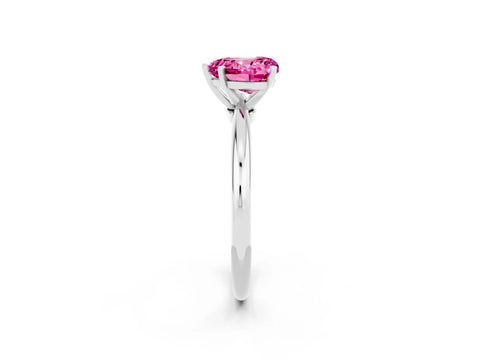 White gold Heart Cut Pink Sapphire Solitaire Ring with Six-Prong Setting and Classic Band_14