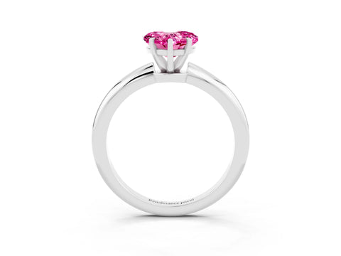 White gold Heart Cut Pink Sapphire Solitaire Ring with Six-Prong Setting and Classic Band_15