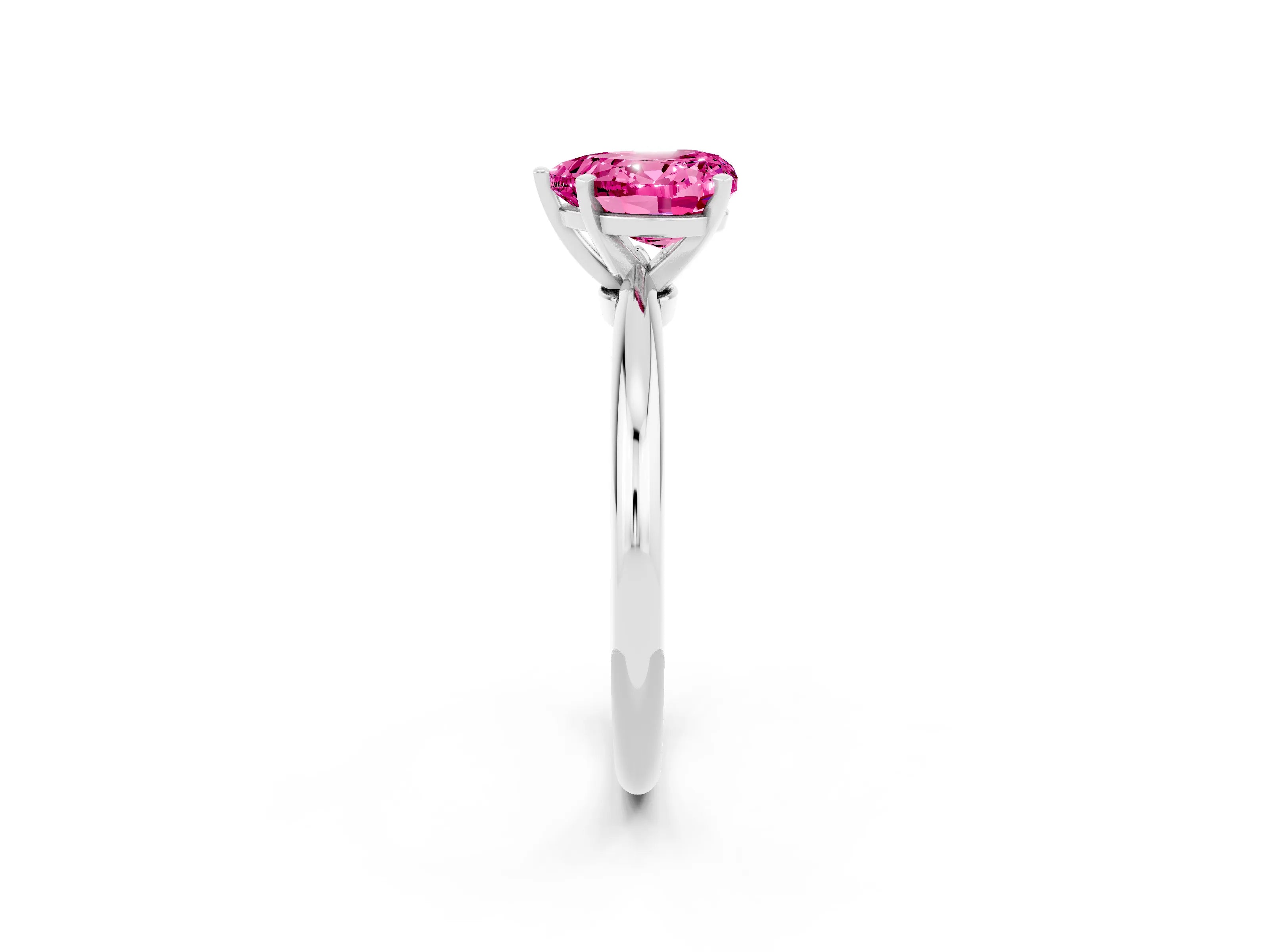 White gold Heart Cut Pink Sapphire Solitaire Ring with Six-Prong Setting and Classic Band_26