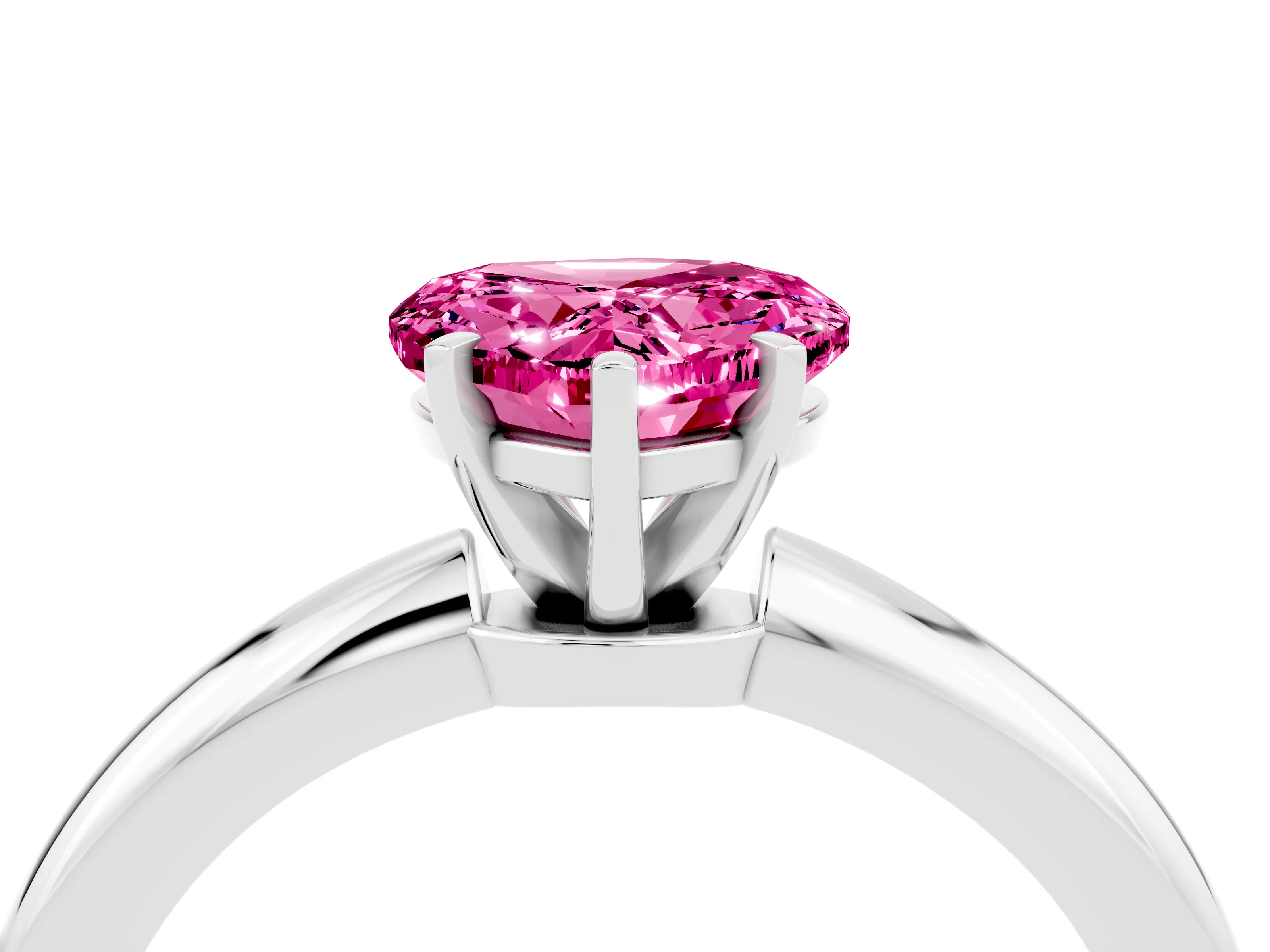 White gold Heart Cut Pink Sapphire Solitaire Ring with Six-Prong Setting and Classic Band_28
