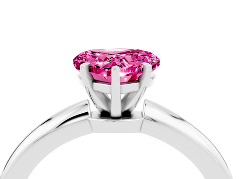 White gold Heart Cut Pink Sapphire Solitaire Ring with Six-Prong Setting and Classic Band_28