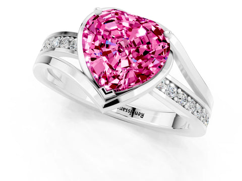 White gold Heart Cut Pink Sapphire Solitaire Ring with Split Shank and Prong Setting_1