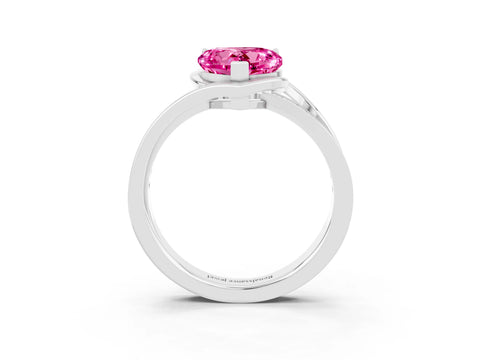 White gold Heart Cut Pink Sapphire Solitaire Ring with Split Shank and Prong Setting_3