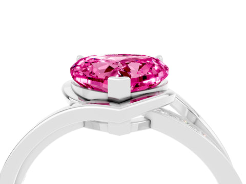 White gold Heart Cut Pink Sapphire Solitaire Ring with Split Shank and Prong Setting_4