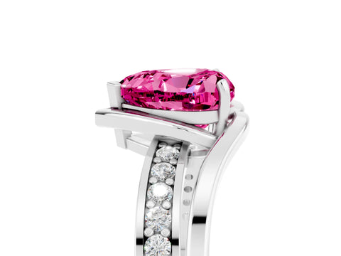 White gold Heart Cut Pink Sapphire Solitaire Ring with Split Shank and Prong Setting_5
