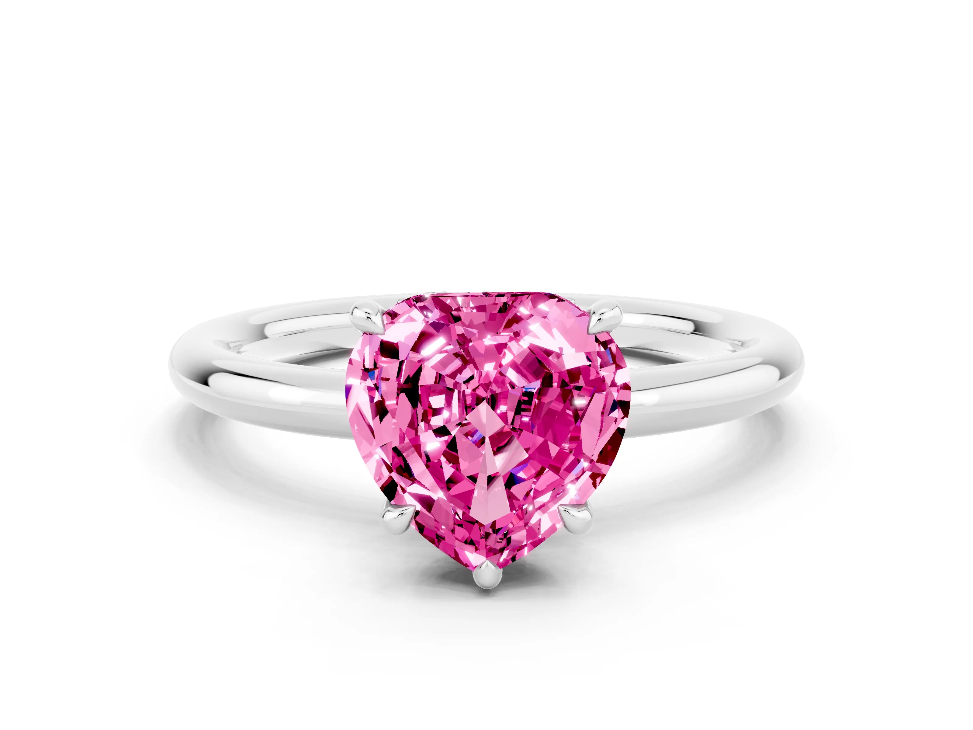 White gold Heart Cut Pink Sapphire Solitaire Ring with Thin Band and Four-Prong Setting_24