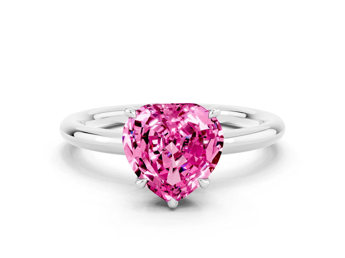 White gold Heart Cut Pink Sapphire Solitaire Ring with Thin Band and Four-Prong Setting_24