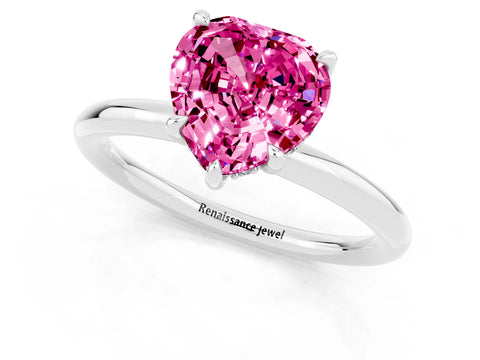 White gold Heart Cut Pink Sapphire Solitaire Ring with Thin Band and Four-Prong Setting_25