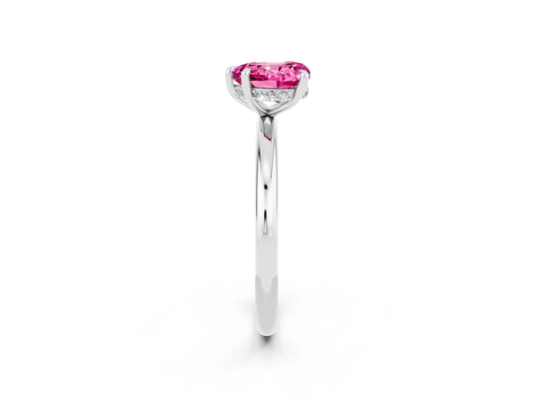 Silver Heart Cut Pink Sapphire Solitaire Ring with Thin Band and Four-Prong Setting