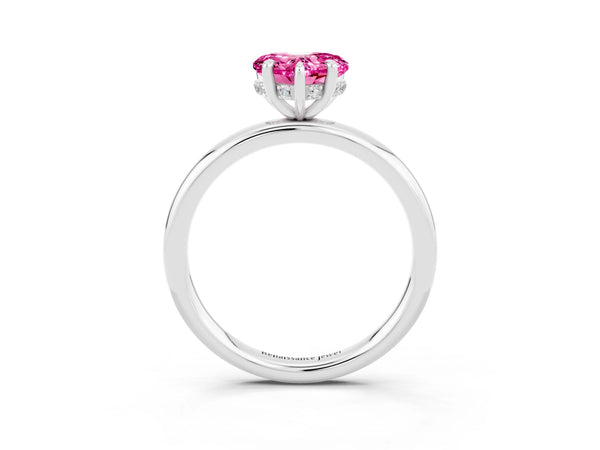 Silver Heart Cut Pink Sapphire Solitaire Ring with Thin Band and Four-Prong Setting