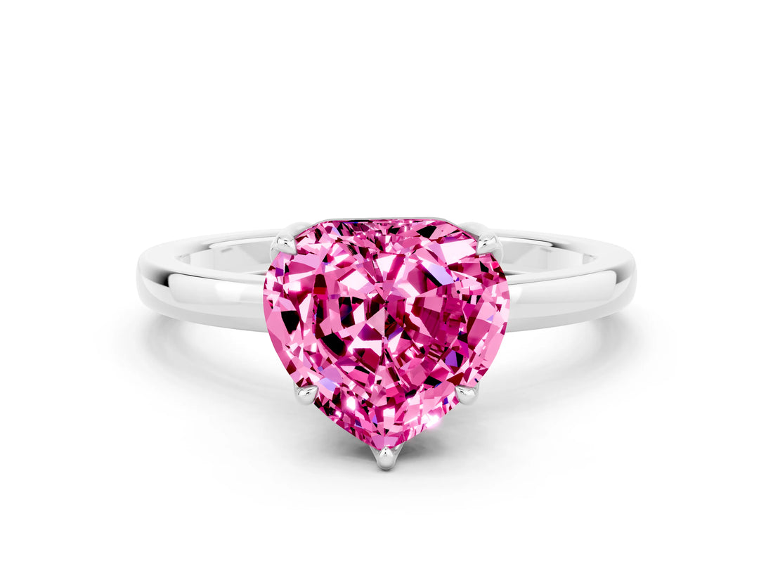 White gold Heart Cut Pink Sapphire Solitaire Ring with Thin Band and Prong Setting_36