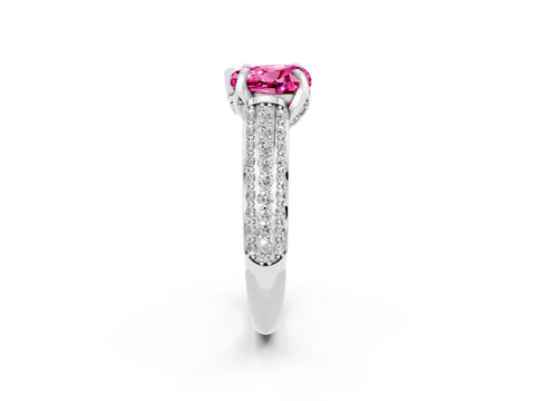 White gold Heart Cut Pink Sapphire Solitaire Ring with Three-Row Pavé Band and Four-Prong Setting_14