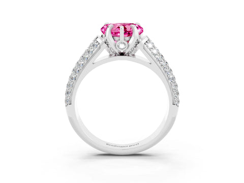 White gold Heart Cut Pink Sapphire Solitaire Ring with Three-Row Pavé Band and Four-Prong Setting_15