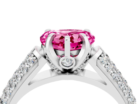 White gold Heart Cut Pink Sapphire Solitaire Ring with Three-Row Pavé Band and Four-Prong Setting_16