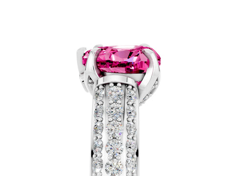 White gold Heart Cut Pink Sapphire Solitaire Ring with Three-Row Pavé Band and Four-Prong Setting_17