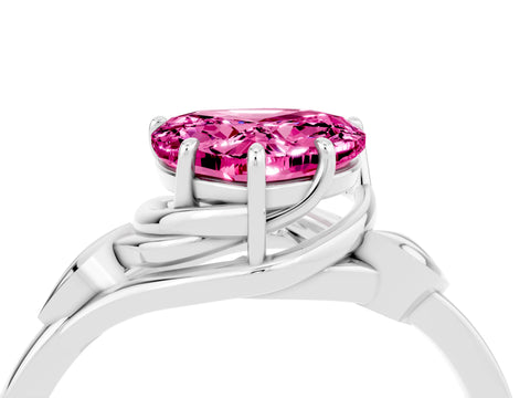 White gold Heart Cut Pink Sapphire Solitaire Ring with Twist Band and Four-Prong Setting_27